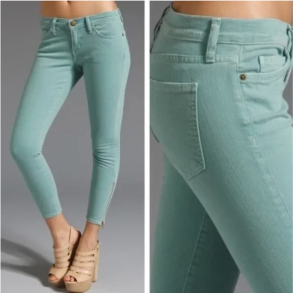 Current/Elliott Denim - Current/Elliott The Zip Stiletto Faded Teal Cotton Stretch Skinny Jeans